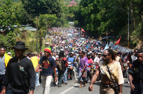About two thousand Papuans march in rally in Jayapura on July 8 2010
