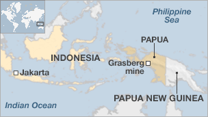 Map showing the location of the mine in Papua