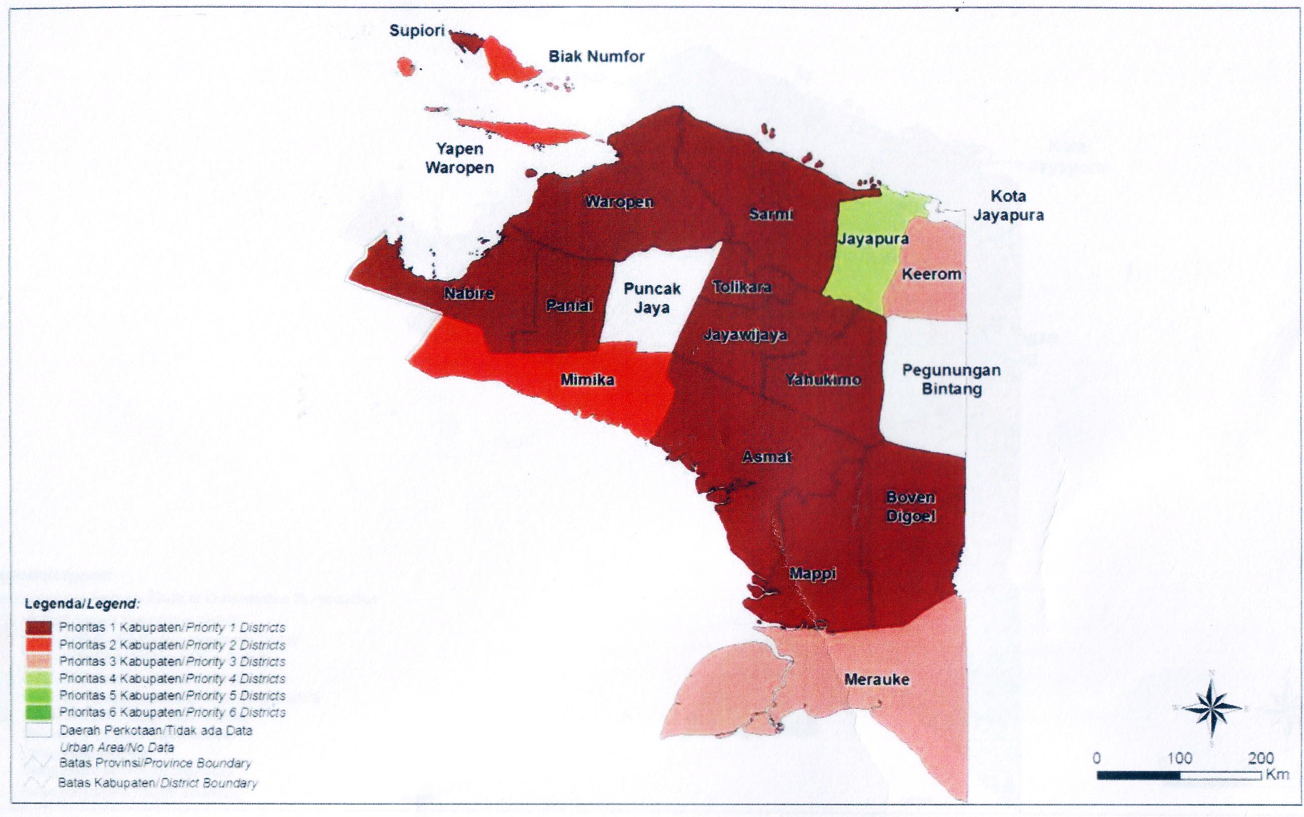 Peta Kerwanan Pangan Papua Yang dirilis oleh World Food Programme tahun 2009 (WFP)