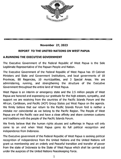 REPORT TO THE UNITED NATIONS ON WEST PAPUA 1